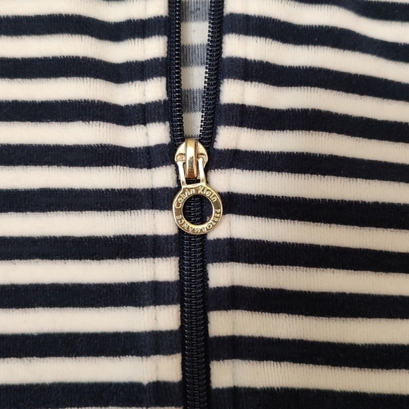 Calvin Klein Performance Sweater Jacket Terry Velour Navy Off White XL Zip Up - Picture 8 of 10
